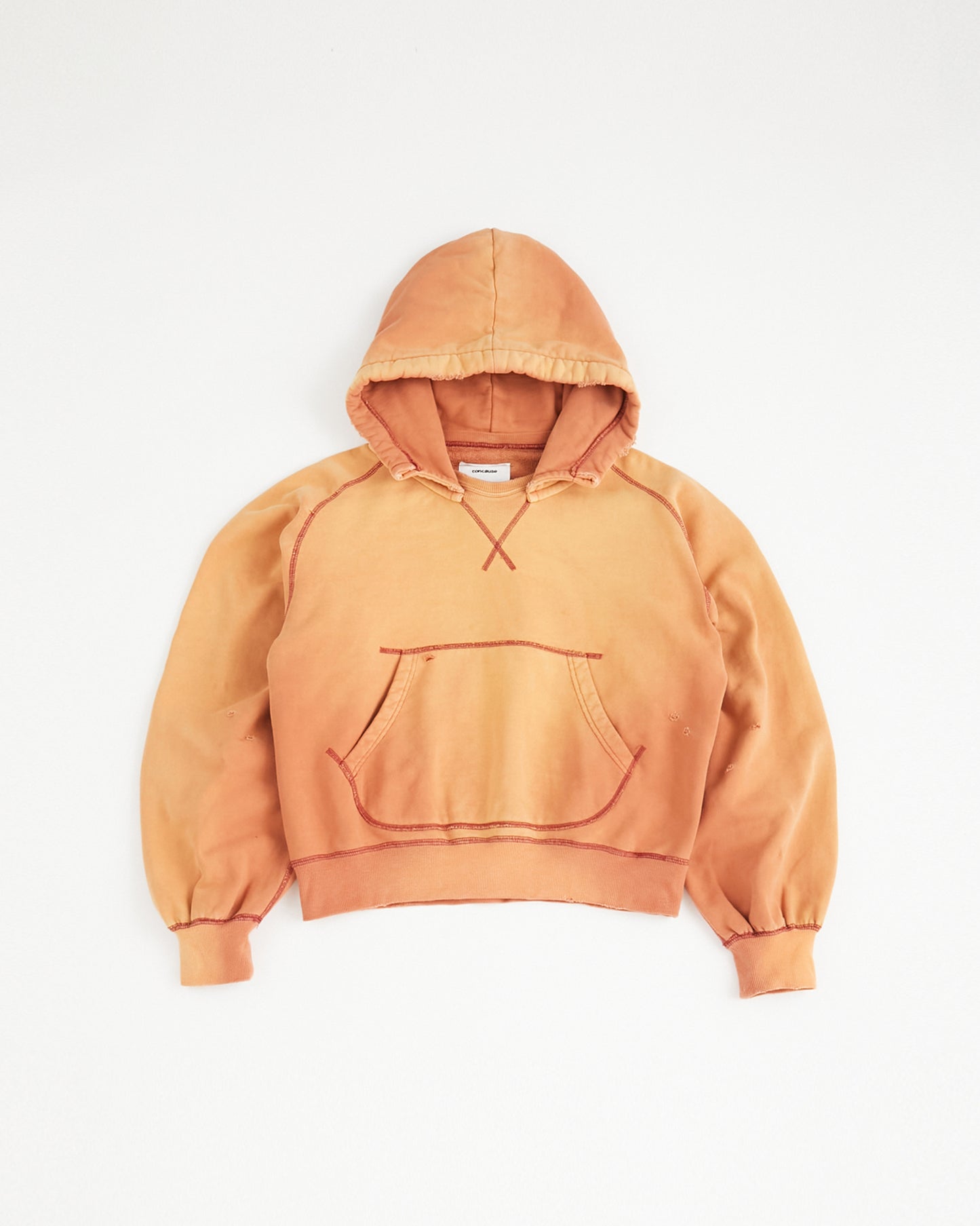 concause Online Shop (コンコース オンラインショップ) | W-V AFTER HOODIE (ダブルVガゼット後付けフーディー) | パーカー レディース フーディ ヴィンテージ ビンテージ ドメスティック ブランド 長袖 加工 ダメージ カジュアル レッド 赤 オレンジ