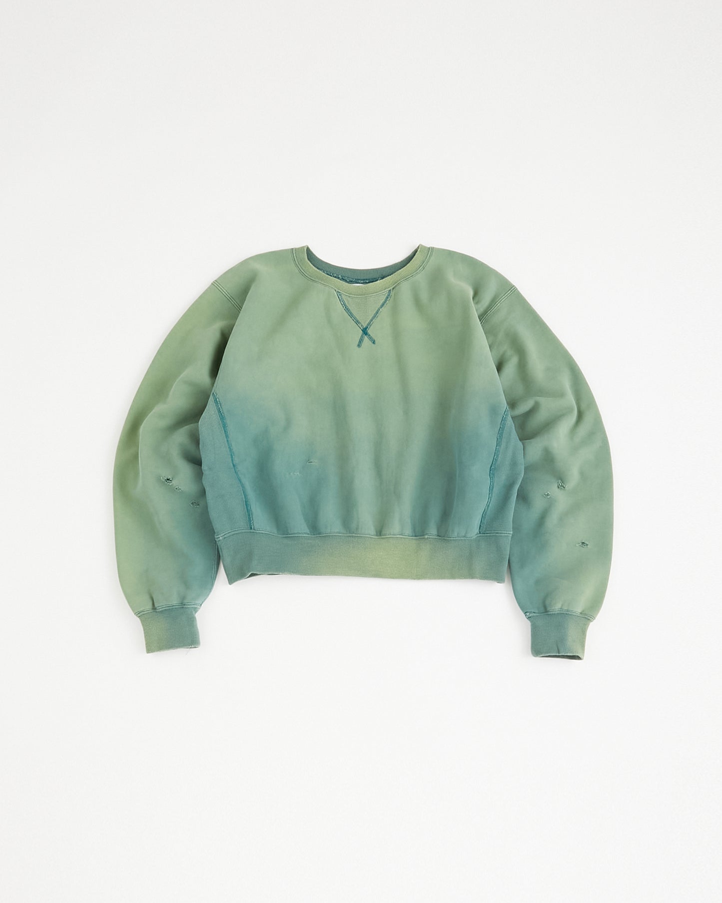 concause Online Shop (コンコース オンラインショップ) | RW F-V SWEAT SHIRTS(リバースウィーブ フロントVガゼットスウェットシャツ) | レディース ウィメンズ ヴィンテージ ビンテージ ドメスティック ブランド 長袖 加工 ダメージ カジュアル スウェット トレーナー グリーン 緑