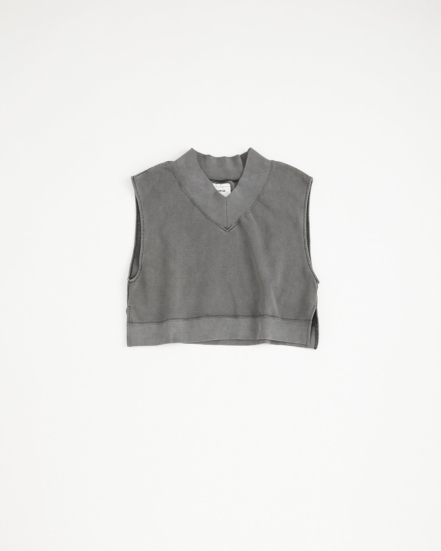 concause Online Shop (コンコース オンラインショップ) | V-NECK NO SLEEVE SWEAT SHIRTS (Vネックノースリーブスウェットシャツ) | レディース ウィメンズ ヴィンテージ ビンテージ ドメスティック ブランド 加工 ダメージ カジュアル ベスト ブラック クロ 黒 チャコール