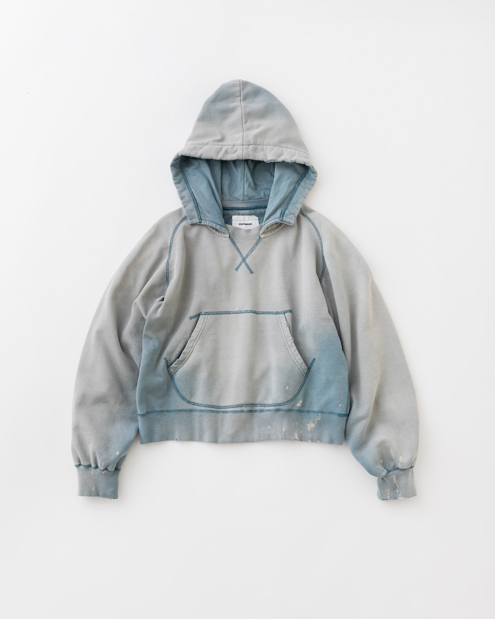 concause Online Shop (コンコース オンラインショップ) | W-V AFTER HOODIE (ダブルVガゼット後付けフーディー) | パーカー レディース フーディ ヴィンテージ ビンテージ ドメスティック ブランド 長袖 加工 ダメージ カジュアル  BLUE ブルー アオ 青