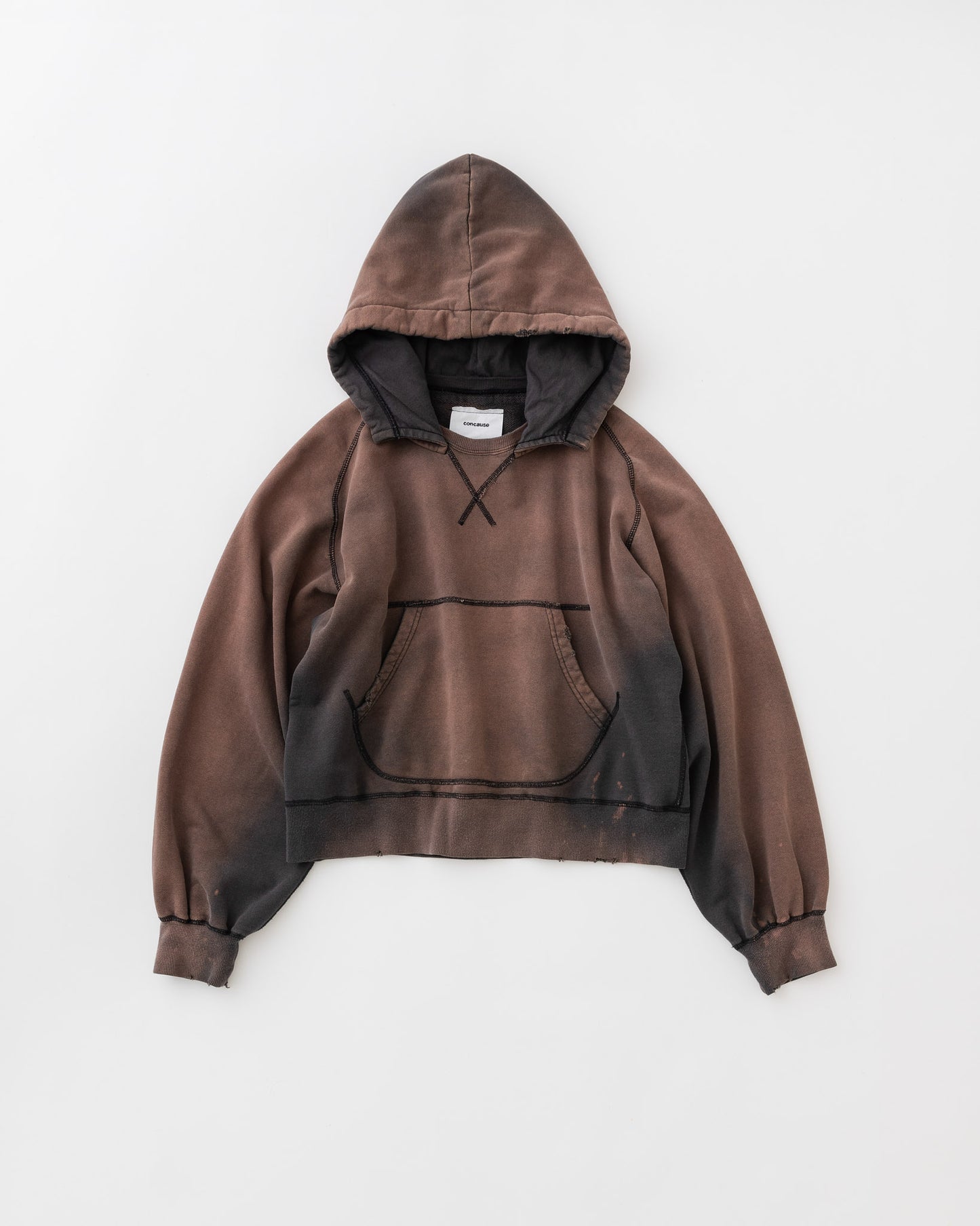 concause Online Shop (コンコース オンラインショップ) | W-V AFTER HOODIE (ダブルVガゼット後付けフーディー) | パーカー レディース フーディ ヴィンテージ ビンテージ ドメスティック ブランド 長袖 加工 ダメージ カジュアル BLACK ブラック クロ 黒