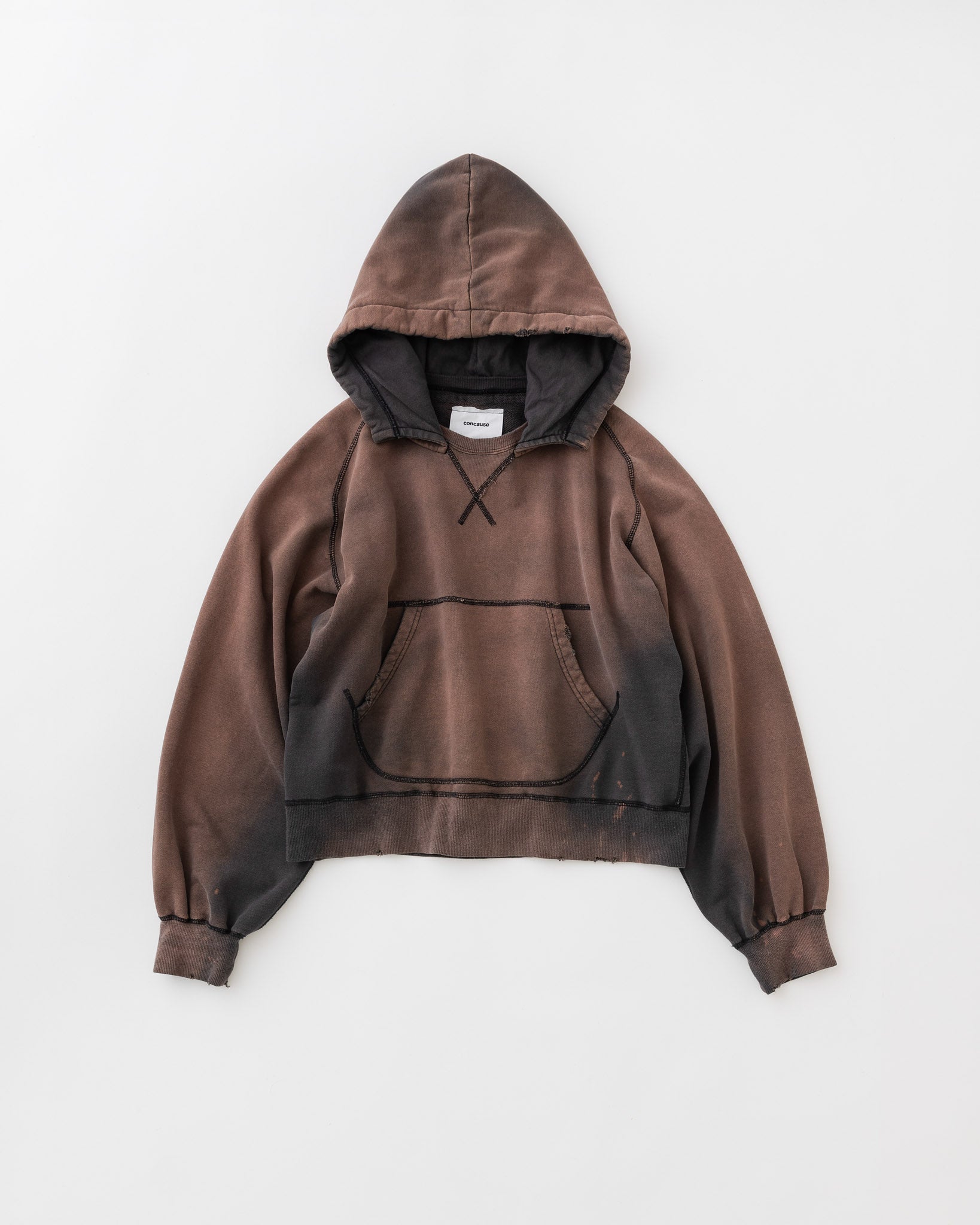 concause Online Shop (コンコース オンラインショップ) | W-V AFTER HOODIE (ダブルVガゼット後付けフーディー) | パーカー レディース フーディ ヴィンテージ ビンテージ ドメスティック ブランド 長袖 加工 ダメージ カジュアル  BLACK ブラック クロ 黒