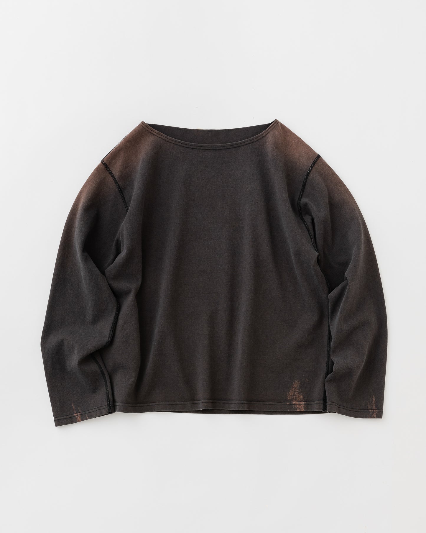 concause Online Shop (コンコース オンラインショップ) | FADE BOAT NECK LONG SLEEVE TEE (フェードボートネックロングスリーブTシャツ) |メンズ ヴィンテージ ビンテージ ドメスティック ブランド 長袖 加工 ダメージ カジュアル スキッパー Tシャツ 黒 BLACK クロ