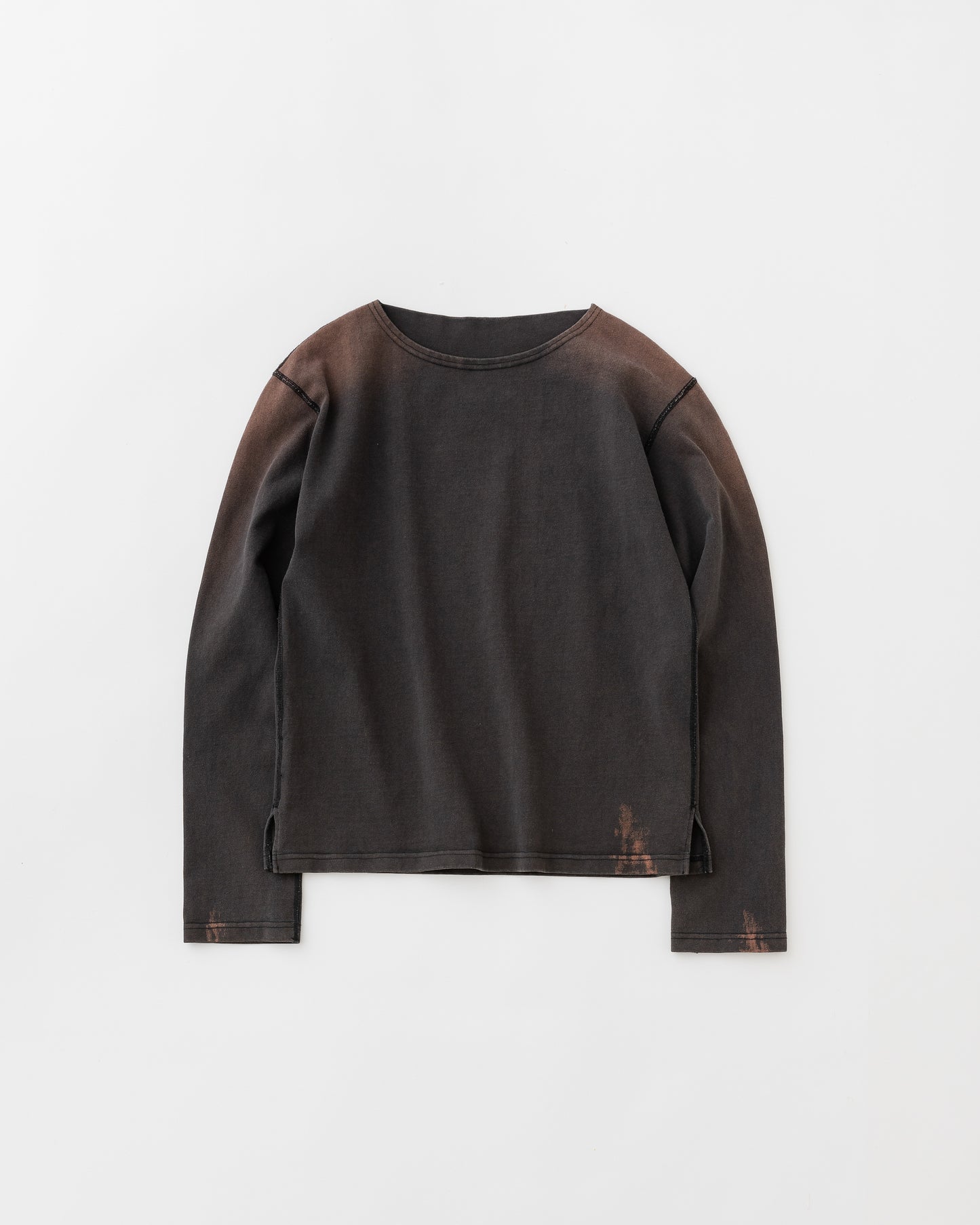 concause Online Shop (コンコース オンラインショップ) | FADE BOAT NECK LONG SLEEVE TEE (フェードボートネックロングスリーブTシャツ) |メンズ ヴィンテージ ビンテージ ドメスティック ブランド 長袖 加工 ダメージ カジュアル スキッパー Tシャツ 黒 BLACK