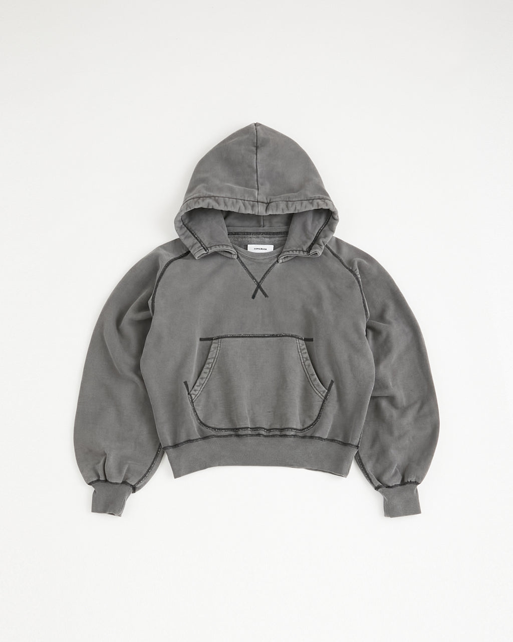 concause Online Shop (コンコース オンラインショップ) | W-V AFTER HOODIE (ダブルVガゼット後付けフーディー) | パーカー レディース フーディ ヴィンテージ ビンテージ ドメスティック ブランド 長袖 加工 ダメージ カジュアル  ブラック クロ 黒 スミクロ チャコール