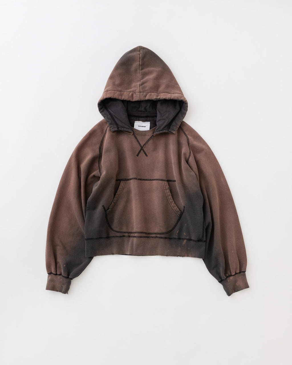 concause Online Shop (コンコース オンラインショップ) | W-V AFTER HOODIE (ダブルVガゼット後付けフーディー) | パーカー レディース フーディ ヴィンテージ ビンテージ ドメスティック ブランド 長袖 加工 ダメージ カジュアル  BLACK ブラック クロ 黒