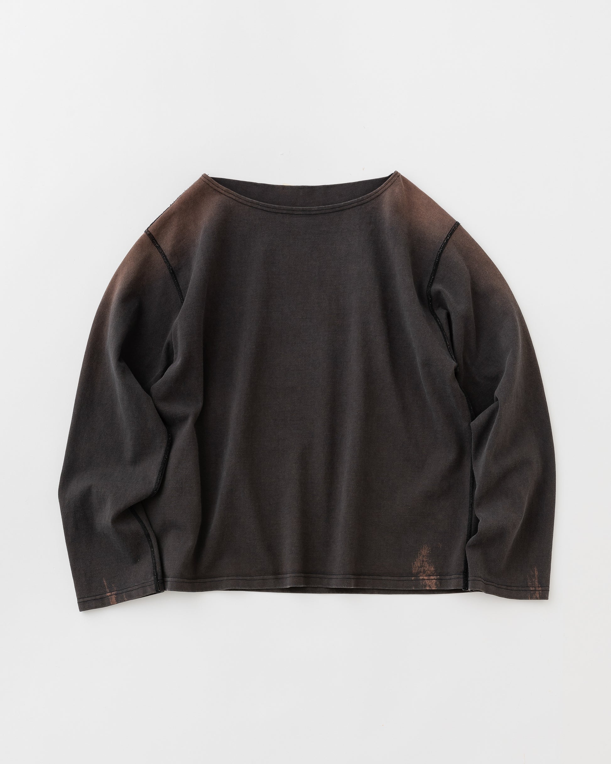 concause Online Shop (コンコース オンラインショップ) | FADE BOAT NECK LONG SLEEVE TEE (フェードボートネックロングスリーブTシャツ) |メンズ ヴィンテージ ビンテージ ドメスティック ブランド 長袖 加工 ダメージ カジュアル スキッパー Tシャツ 黒 BLACK クロ