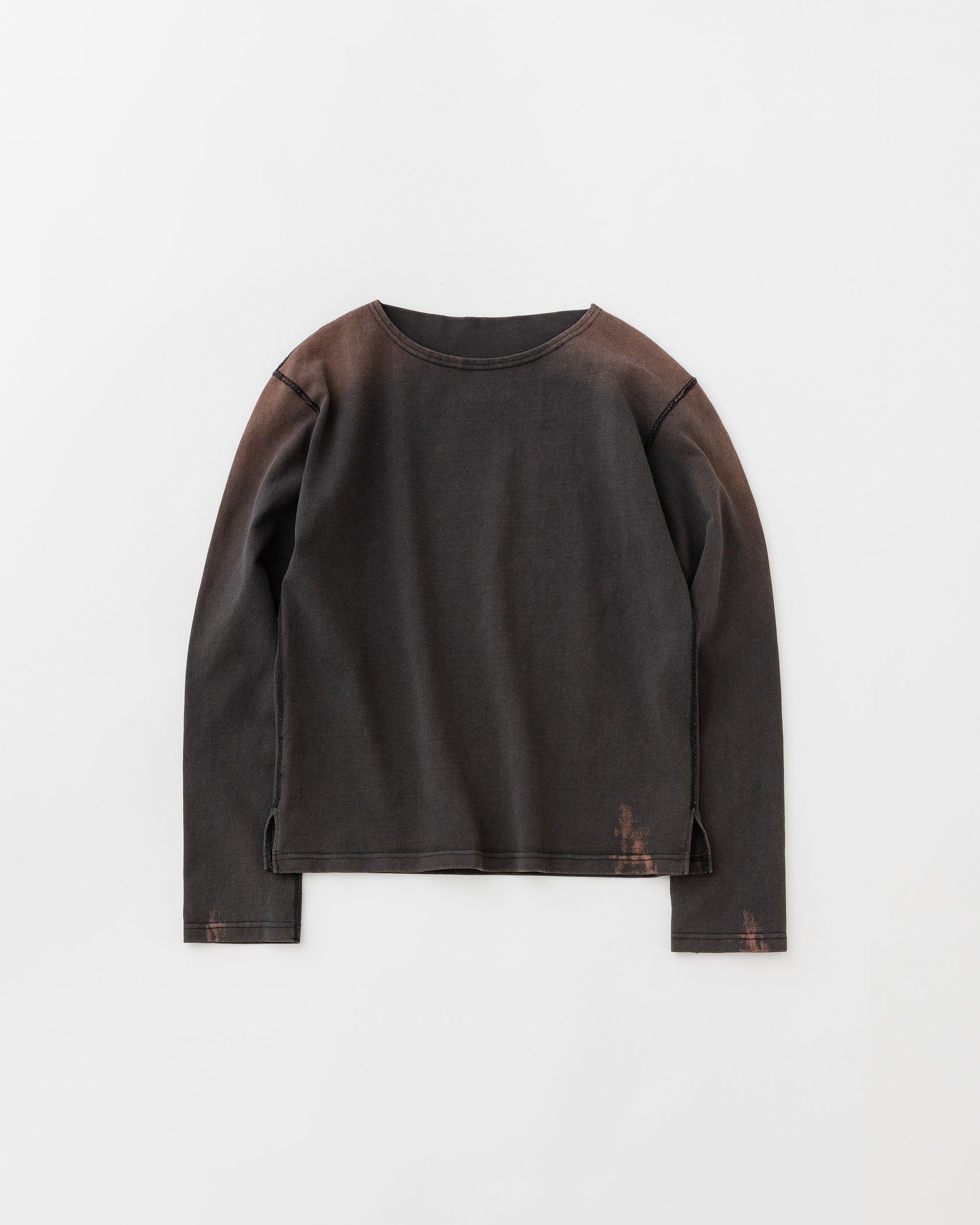 concause Online Shop (コンコース オンラインショップ) | FADE BOAT NECK LONG SLEEVE TEE (フェードボートネックロングスリーブTシャツ) |メンズ ヴィンテージ ビンテージ ドメスティック ブランド 長袖 加工 ダメージ カジュアル スキッパー Tシャツ 黒 BLACK 