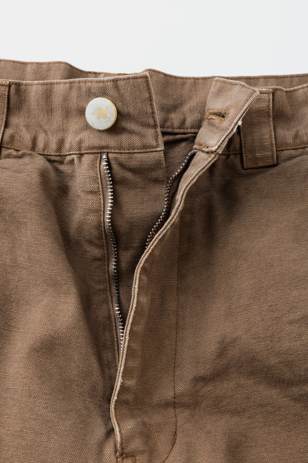 concause DUCK BAGGY SHORT PANTS / TAUPE ボタンとジップのディテール

