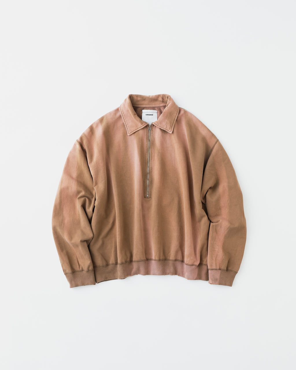 concause FADE HALF ZIP SWEAT SHIRTS EX / TAUPE 裏地リブと裁ち切り仕上げのディテール
