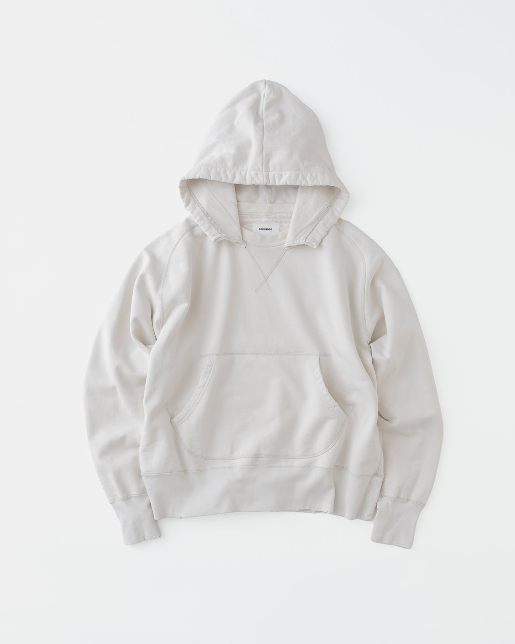 concause W-V AFTER HOODIE /OFF WHITE 正面（フードあり 全体像）
